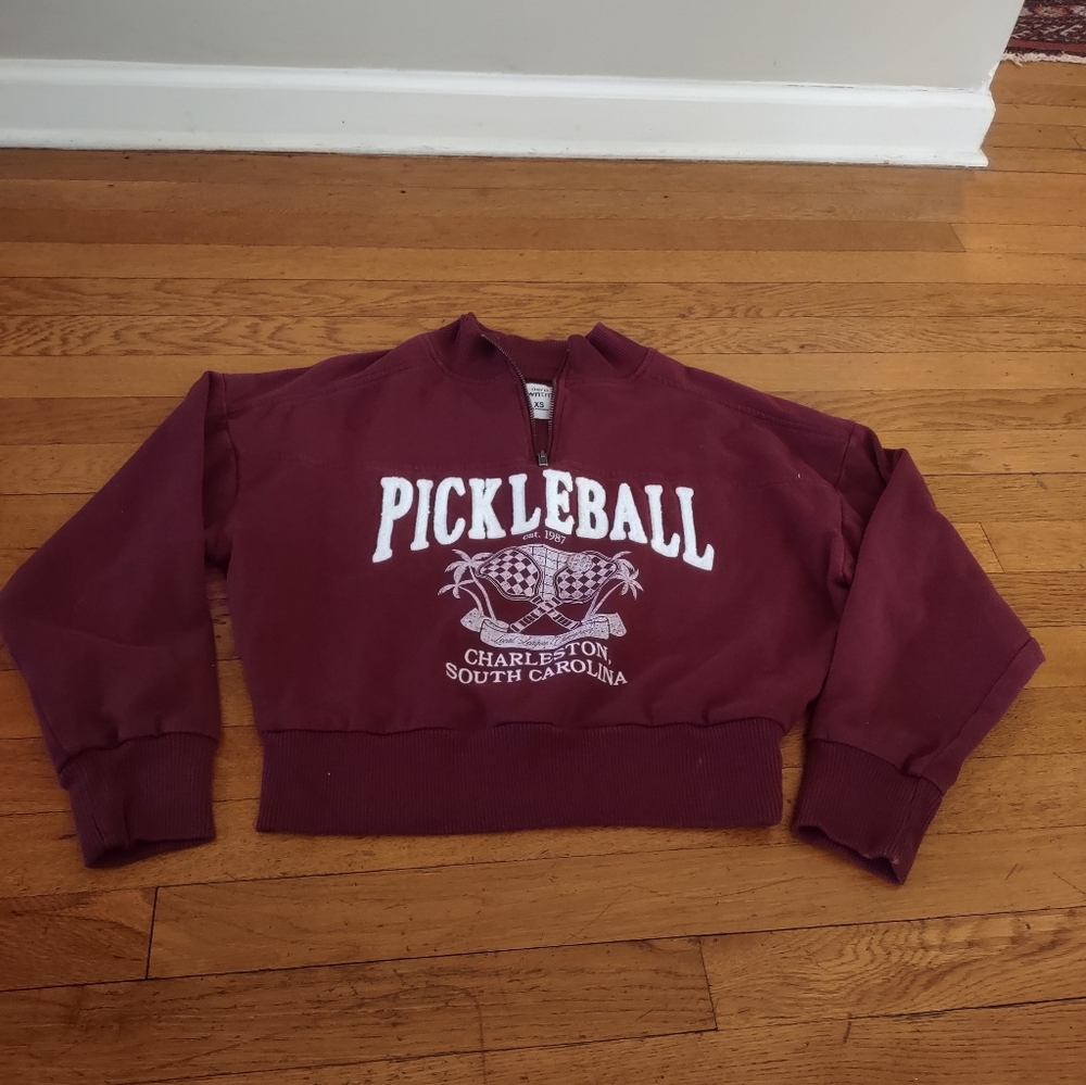Aeropostale Burgundy Pickleball Graphic Quarter Zip Sweatshirt XS Baggy Fit